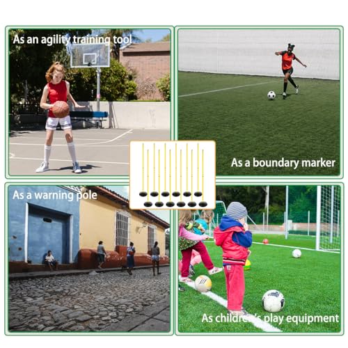 6FT Soccer Agility Poles with Rubber Base Detachable Speed Agility Stick Slalom Speed Training Pole Set for Sports - style: Pack of 12