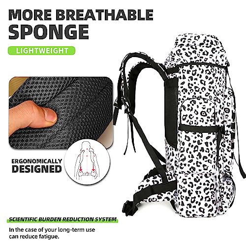 King'sGuard 70L Camping Hiking Backpack for Men Women Large Military Tactical Backpack Molle Rucksack Backpack for Outdoor - color: White Leopard