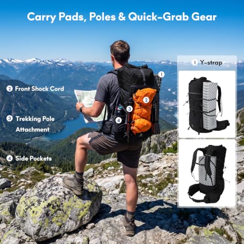 Haimont 40L+15L Roll-Top Backpacking Pack with Rain Cover, Black | Expandable 55L, Hip Belt Support, Sleeping Pad Carry, Pole Attachments, YKK & Duraflex - color: Black