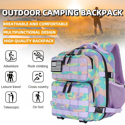 9L Mini Tactical Backpack for Men and Women Tactical Backpack Small for Hiking Small Tactical Bag Fitness Pack - color: Purple Green and Yellow