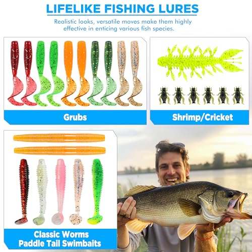 PLUSINNO Fishing Lures, 137Pcs Tackle Box with Tackle Included, Crankbaits, Spoon, Hooks, Weights & Other Accessories, Fishing Bait Lure Gear Kit Gift for Men Bass Freshwater - color: BLUE