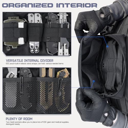 Molle Admin Pouch for Tactical Backpack, EDC Tool Pouch Organizer, Tactical Admin Pouch Molle, Belt Zipper Utility Waist Bag, Horizontal Phone Pouch with US Flag Patch - color: Black