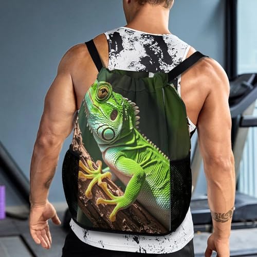 Fitness Drawstring Backpack Waterproof Gym Bag Green Geckos Lightweight Dry And Wet Separation Swim Bag