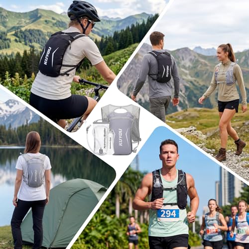 KUYOU Running Vest for Women & Men, Lightweight Hydration Backpack with 2L Water Bladder, Water Backpack for Trail Running, Hiking, Cycling & Marathon - color: Grey-2L
