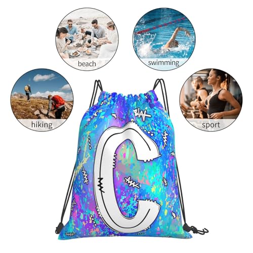 Drawstring Backpack Bag Sport Gym Sackpack Initial Blue Draw String Cinch Bags Bulk String Backpack Storage Bag for Women Men Letters C - color: Letters C