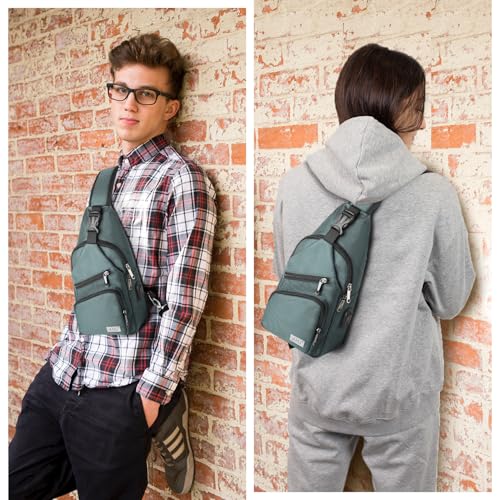 AMJ Crossbody Sling Bag Men Women, Casual Shoulder Backpack, Chest Daypack Satchel for Hiking Travel - color: Green, size: Large