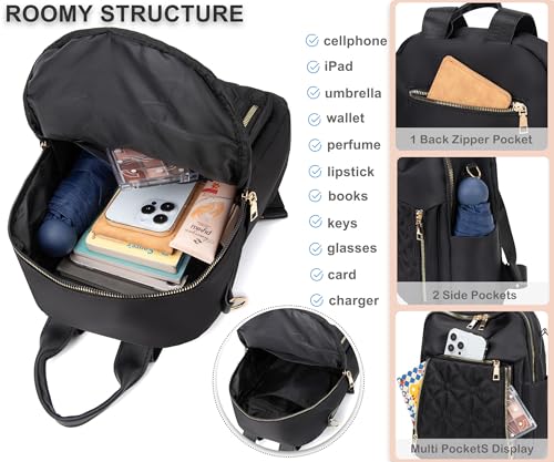 Pealwel Mini Nylon Women Backpacks,Small Ladies backpacks Lightweight Shoulder Satchel Bag Tote Handbag Casual Travel Daypack (Black) - color: Black