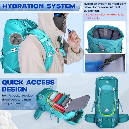 IGOLUMON 60L Hiking Backpack Waterproof Camping Backpack with Rain Cover Large Lightweight Backpacking Backpack for Men Women - color: Green