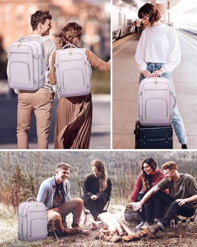 LOVEVOOK Travel Backpack For Women, 40L Carry On Backpack Flight Approved, TSA Personal Item Travel Bag Fits 17 Inch Laptop, Business Weekender Overnight Waterproof Daypack With 2 Cubes, Light Purple - color: Light Purple, size: 40l-17.3 Inch-3pcs