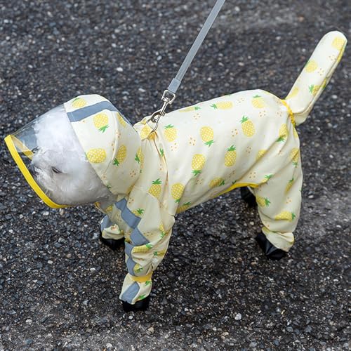 Junchl Small Dog Raincoat Rainboots with D-Ring, Full Coverage Dog Rain Jacket Slicker Poncho, Waterproof Dog Rain Jacket with Reflective Strip, Rainboot, Tail Cover Pineapple S - color: Pineapple, size: S:Back 10"(3-5lb)