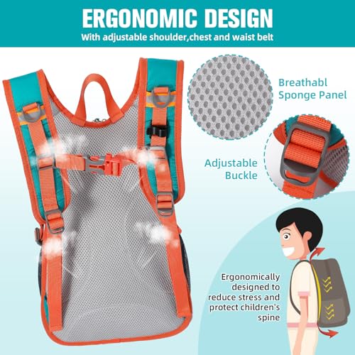 12L Kids Hiking Backpack, Small Hydration Backpack, Waterproof Kids Camping Daypack 5-10, No Water Bladder… - color: Green