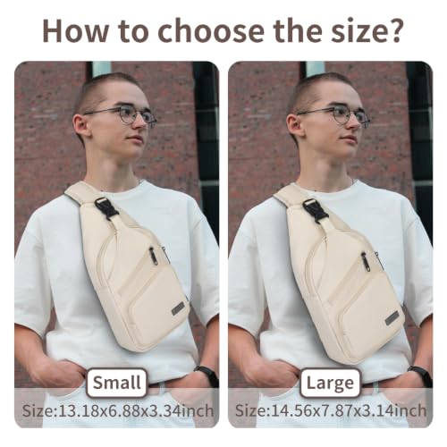 AMJ Crossbody Sling Bag Men Women, Casual Shoulder Backpack, Chest Daypack Satchel for Hiking Travel - color: Leather Beige, size: Large