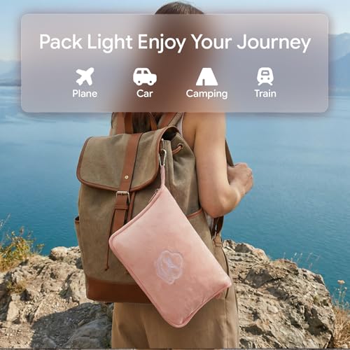 Travel Blanket, Soft 2-in-1 Airplane Blanket, 65x40 Inches, Travel Blanket Airplane Compact with Bag, Car Blanket with Luggage Sleeve & Backpack Clip (Peachy Pink) - color: Peachy Pink