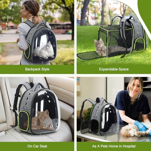 Lekereise Cat Bubble Backpack Carrier - Expandable Large Space Cat Backpack for Kitty Small Dog up to 18lbs, Transparent Pet Carrier for Travel, Hiking Gray - color: Gray