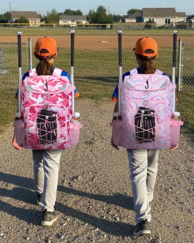 Baseball Softball Gear Bag for Boys Girls Ages 8-12 - color: Light Pink