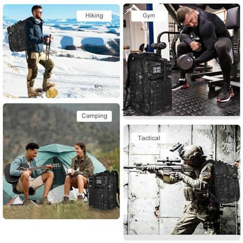 WOLT Military Tactical Backpack for Men 45L Molle Backpack 3 Day Assault Pack Bug Out Bag, Heavy Duty Rucksack for Hiking Gym (Camouflage Black - color: Camouflageblack