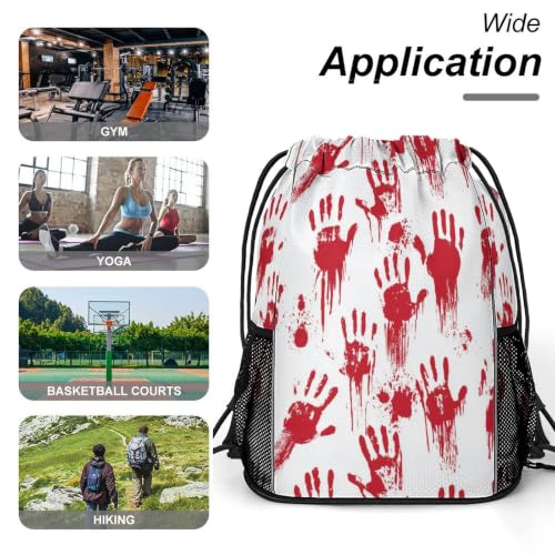 Hand Skull Drawstring Backpack Gym Bag With Shoe Compartment String Bag Sport Beach Swimming Sackpack For Women Men - color: Hand Skull