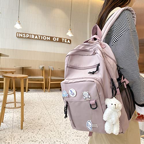 GAXOS Cute Aesthetic Backpack for School Girls Middle Student Bookbag - color: Pink2