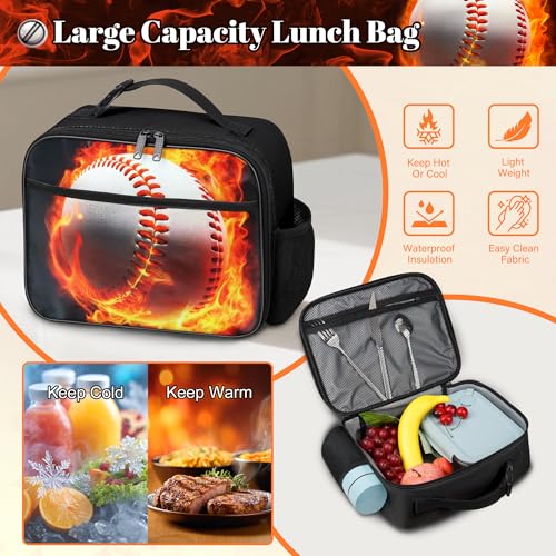 Boys Baseball Backpack with Lunch Box, Kids Backpack Set for School, 17inch Bookbag with Pencil Case Coin Purse Red - color: Baseball