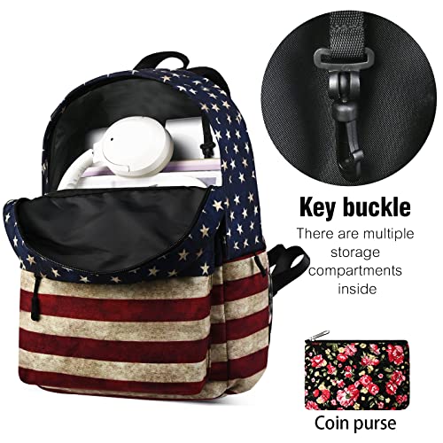 Travel Backpack for Men and Women,Classic Mini Backpack,Hiking, Lightweight Casual College Bookbag Daily Bag Daypack for Travel,Work,Gym (Flag) - color: Stars Stripes