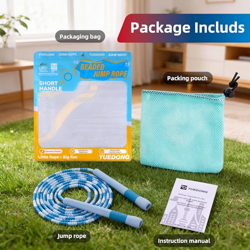 YUEDONG Beaded Jump Rope for Fitness, Adjustable Jump Rope with 19.5cm Extra-Long Anti-Slip Handles, Lightweight TPU Beaded Rope for Adults, Cardio, Exercise, Freestyle and Endurance Training - color: Green