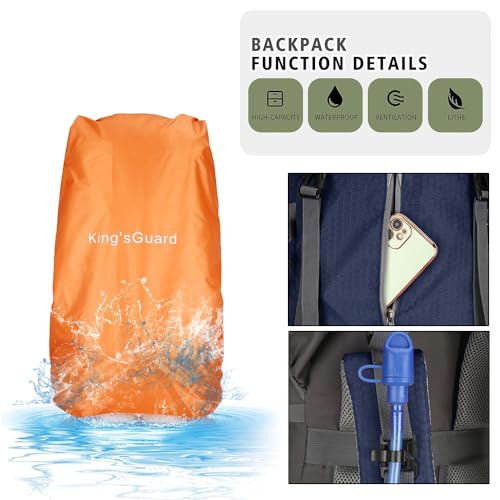 King'sGuard 60L waterproof lightweight hiking backpack with rain cover and shoe compartment outdoor sports travel backpack (Navy blue) - color: Navyblue