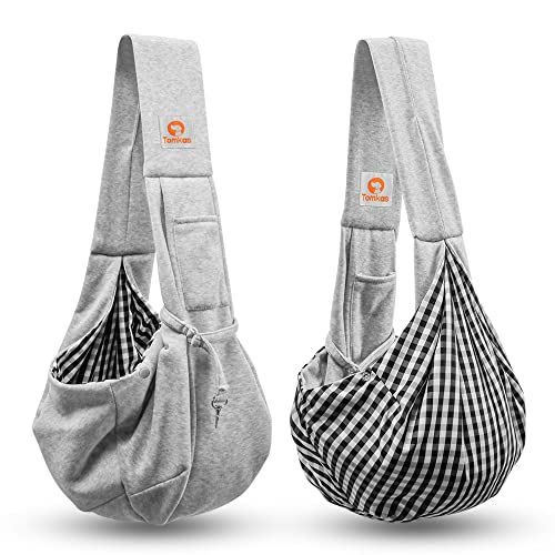 Tomkas Small Dog Sling Carrier - Classic Pocket Classic Strap - for 3-12 lbs Pets(Grey)