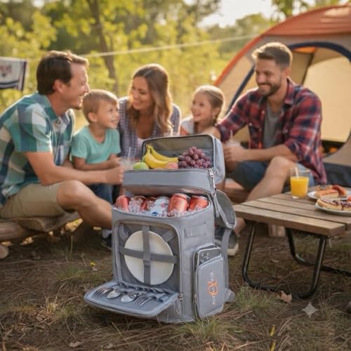 Alphasonik Cooler Backpack 40 Cans Insulated Backpack Cooler for Men & Women, 2 Leak Proof Compartments Coolers Bag for Beach Travel Picnic Hiking BBQ Fishing Outdoor Camping - color: White