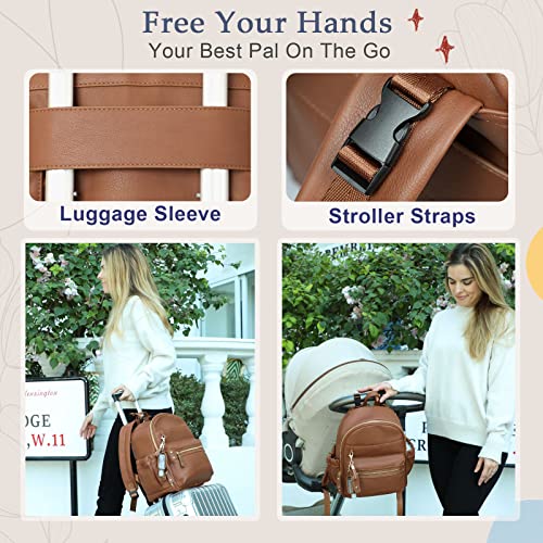 miss fong Small Diaper Bag Mini Diaper Bag Backpack Mini Backpack with 11 Pockets Baby Diaper Bag with Hand Sanitizer Holder, 2 Insulated Pockets - color: Brown