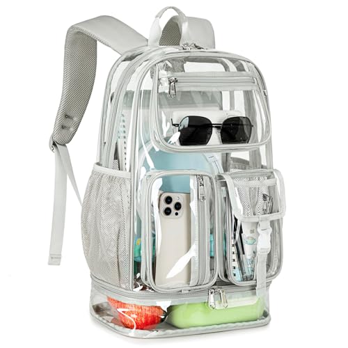 Cusangel Heavy Duty Clear Backpack,16.5 x12 x5inch TPU Large Capacity See Through Backpack for Sport Events,Travel (Upgrad Grey-XL) - color: Upgrad Grey-xl
