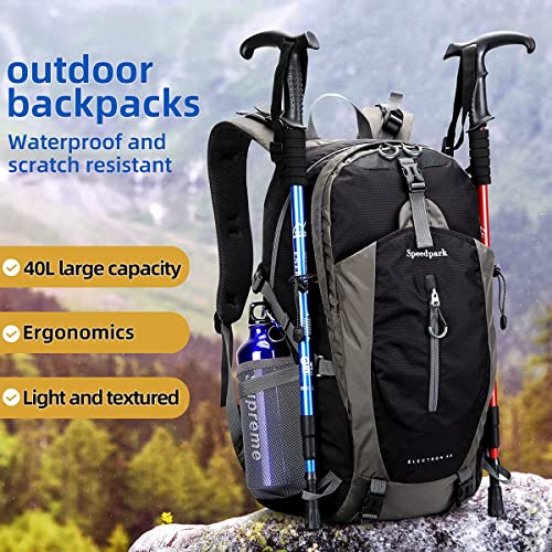 SPEEDPARK Hiking Backpack 40L Waterproof Hiking Daypack with Rain Cover, Outdoor Trekking Travel Backpacks for Men Women - color: Black