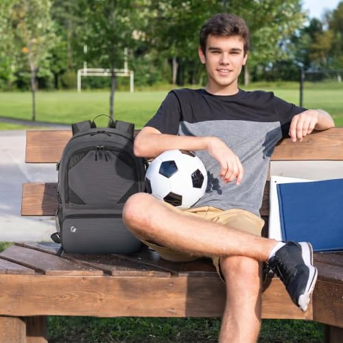Soccer Backpack with Seperate Compartment, Water Resistant Sport Bags fit for Basketball, Volleyball, Football - color: Grey
