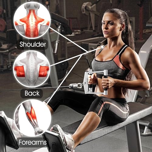 Yes4All Cable Machine Attachment, Row Handles, Tricep Rope, Straight Bar, V Bar, LAT Pulldown Accessories Load 880 LB for Home Gym - color: C. Double D Handle + Vshape Bar with Rubber