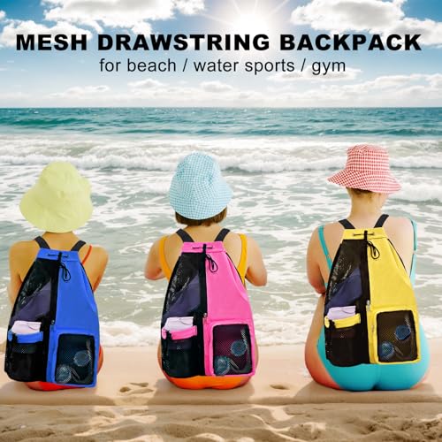 Mesh Beach Backpack with Wet Pocket Drawstring Pool Bag Waterproof Swimming Bag Gym Backpack for Men & Women - color: Royal Blue