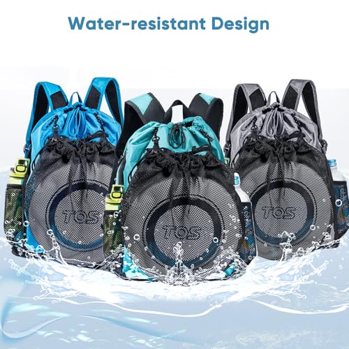 Large Beach Backpack w/Shoe Compartment &Detachable Ball Mesh Bag - color: Teal