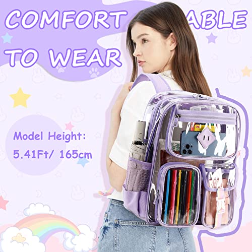 PIG PIG GIRL Clear Backpack for School,Heavy Duty PVC Transparent Bookbag for Girls Stadium Approved See Through Backpack - color: 1-purple