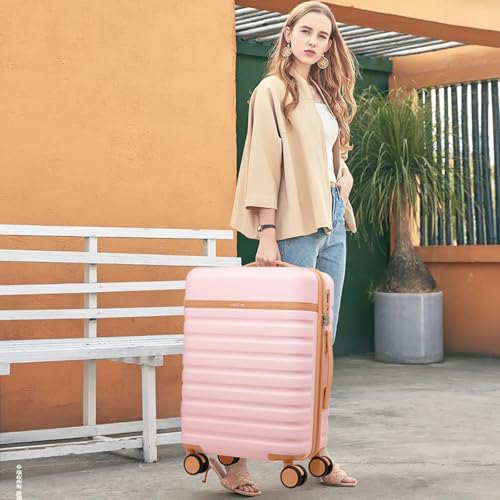 UKEIN Luggage Sets 3 Piece, Carry On Luggage 20In With Spinner Wheels,PC Hardside Suitcase Set with TSA Lock,Durable Carry On Suitcase With Travel Backpack for Men (Pink, 3 piece set (20inch)) - color: Pink, size: 3 piece set (20inch)