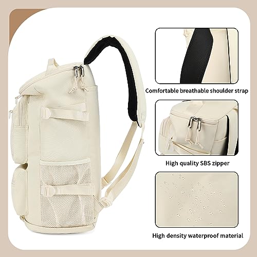 Solid color gym duffel bag backpack, wrestling bag,with shoe compartment, 4 kinds of back method waterproof travel sports walking laptop Lightweight(B-Sea Salt White) - color: B-Sea salt white