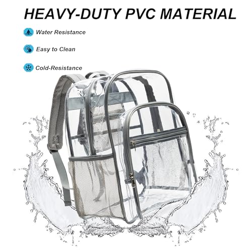 gdbis Clear Backpack Heavy Duty, 17 inch Large PVC Transparent Bag with Reinforced Strap Stitches and Laptop Sleeve See Through Casual Backpack for Work Concert Travel Security - Grey - color: Xl-grey