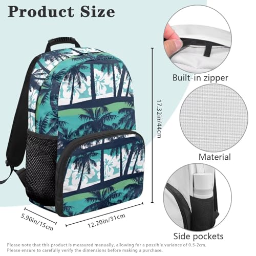 Island Coconut Flower Print Lightweight Laptop Backpack for Daily Use - School Bagpack with Two Side Water Bottle Pockets, Adjustable Shoulder Straps and Breathable Back(17.3x12.2x5.9in) - color: Island Coconut Flower Print