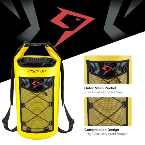 Piscifun Dry Bag, Waterproof Floating Backpack 10L/20L/30L/40L - color: Yellow, style: 30l