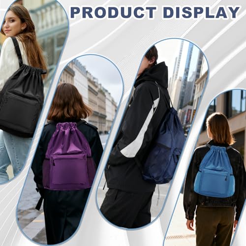 Tygelluis Drawstring Backpack, Waterproof Gym Bag with Water Bottle Pocket for Women Men, Pull String Sport Bag for Swim, Soccer and Basketball,Blue - color: Blue1