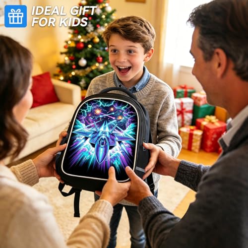 Airplane Fighter Jet Backpack for Kids Boys, 3D Reflective Aircraft School Bag for Preschool Primary Elementary, Lightweight Double Compartment Bookbag for Travel School, 17 Inch - color: Airplane