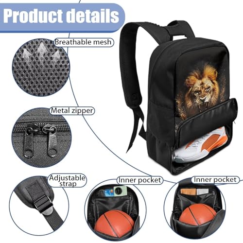 Basketball Backpack With Separate Ball Compartment And Shoes Fit Basketball Volleyball Football - color: Lion