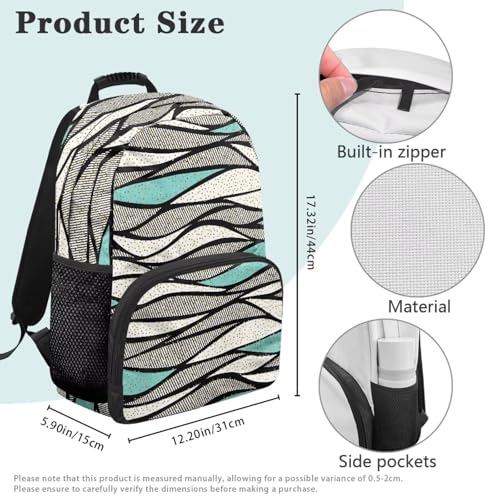 Fully Printed Stylish School Backpack for Teens & Adults - Fit 15.6 Inch Laptop Backpack with 2 Side Water Bottle Pockets for High School/College Supplies, Abstract Wave Stripe Print - color: Abstract Wave Stripe Print