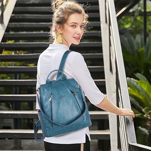 ZOCAI Backpack Purse for Women Medium Anti-Theft Backpacks Purses Design Leather Shoulder Bags with Removable Strap - color: Lake Blue
