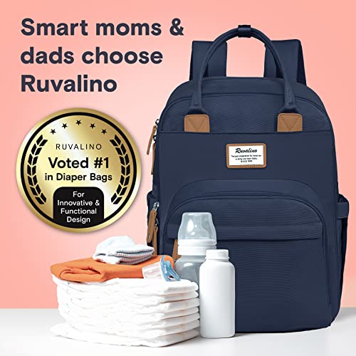 RUVALINO Diaper Bag Backpack-Multifunction Baby Travel Bag with Changing pad, Insulated Bottle Holders & Pacifier Case, Large Capacity, Waterproof, Peacock Blue - color: Peacock Blue