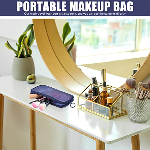 Weewooday 4Pcs Mesh Makeup Bag, Navy Blue, Small, Large, Medium, Classic - color: Navy Blue, size: Small, Large, Medium, style: Classic