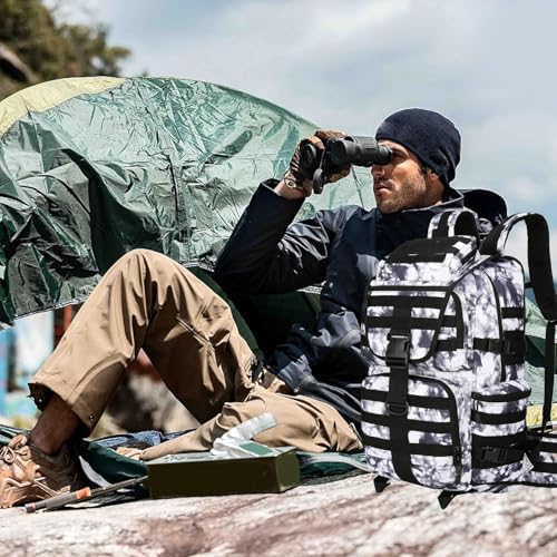 50L Military Tactical Backpack 3 Day Assault Pack Molle Daypack Hiking Backpack for Men and Women - color: Blackwhite Tie-dye