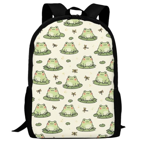 Casual Travel Rucksack Cute Frog Animal, Self-Standing, Mesh Side Pockets, for Cycling & Weekends - color: Design (408)